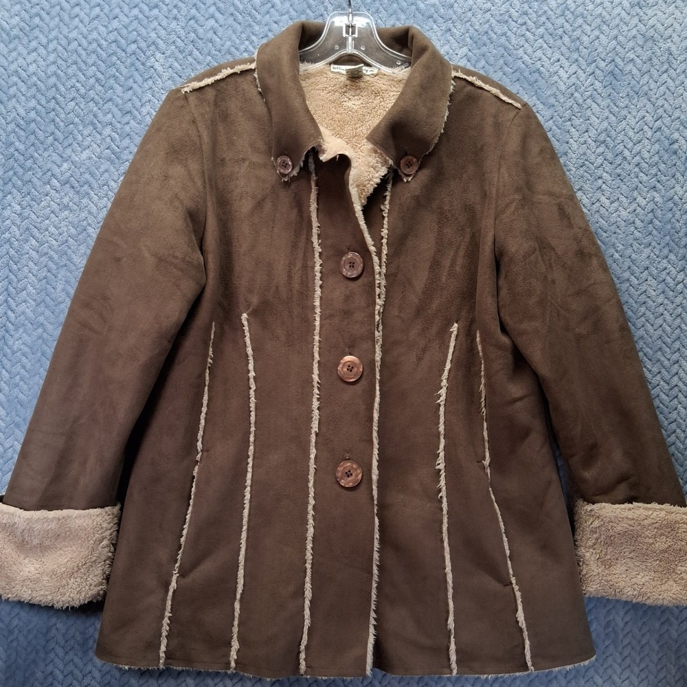 Telluride Clothing Brown Faux Suede Sherpa Lined Jacket Coat Large Boho Cowgirl